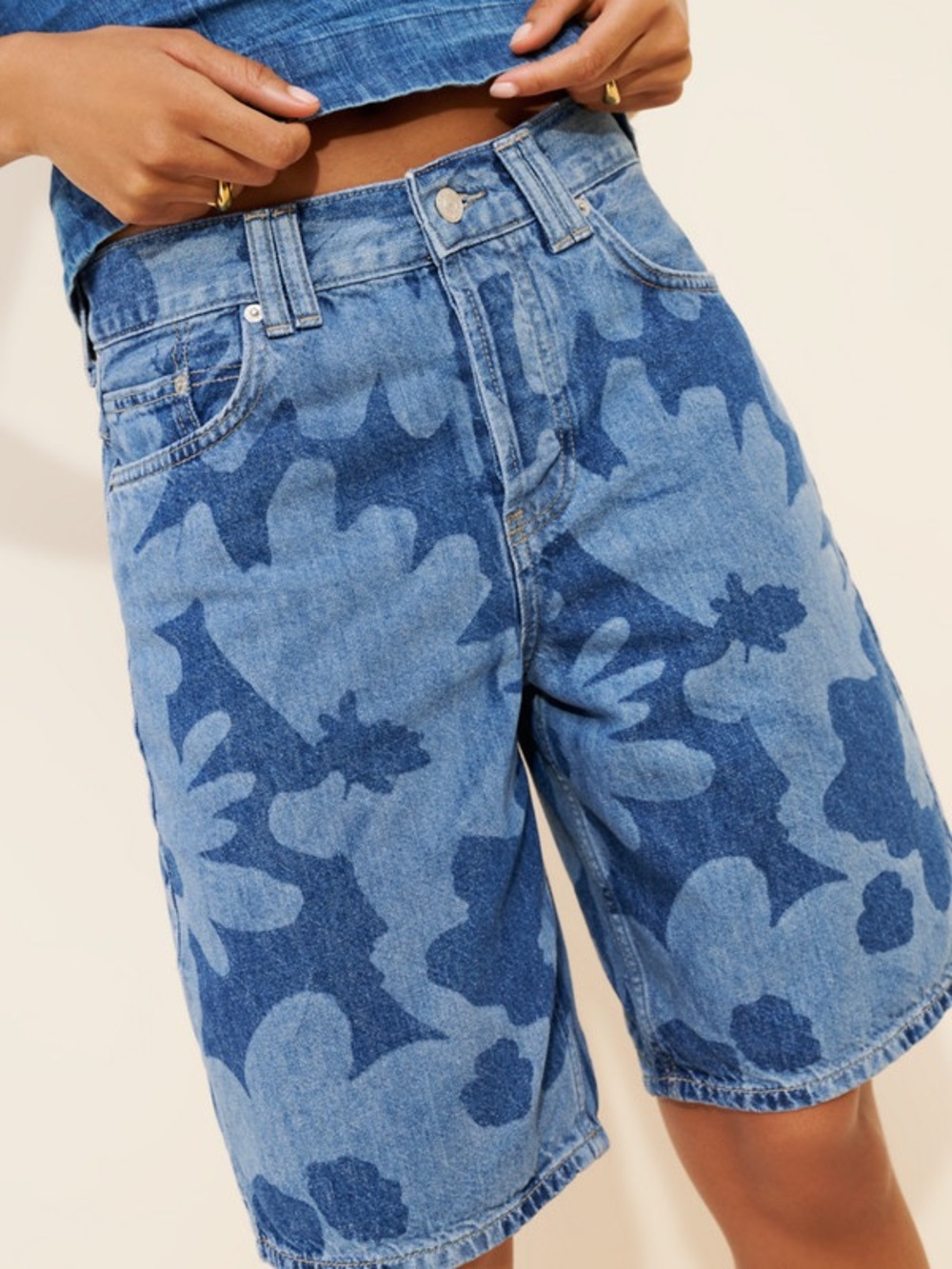 Free People Montana Printed Denim Shorts